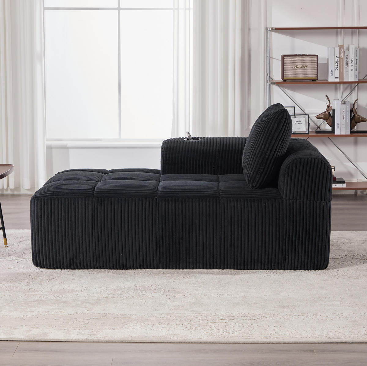 SOFA mit Seitenfächern und Becherhalter ca. 158 x 93 cm Cord Black - Schwarz, Kunststoff (158/61/93cm) - Meubliv