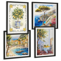 BILDER SET 4er Set - 50x50 cm & 40x60 cm Schwarzer Rahmen - Blick auf das Meer aus Zitronenbäumen - Schwarz, Kunststoff (50/50cm) - TULUP