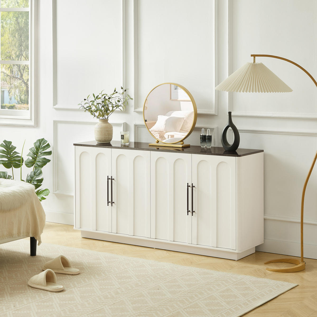 SIDEBOARD 160/40/80 cm weiß-schwarz aus MDF mit Soft-Close - Weiß, Holzwerkstoff (40/80/160cm) - OKWISH