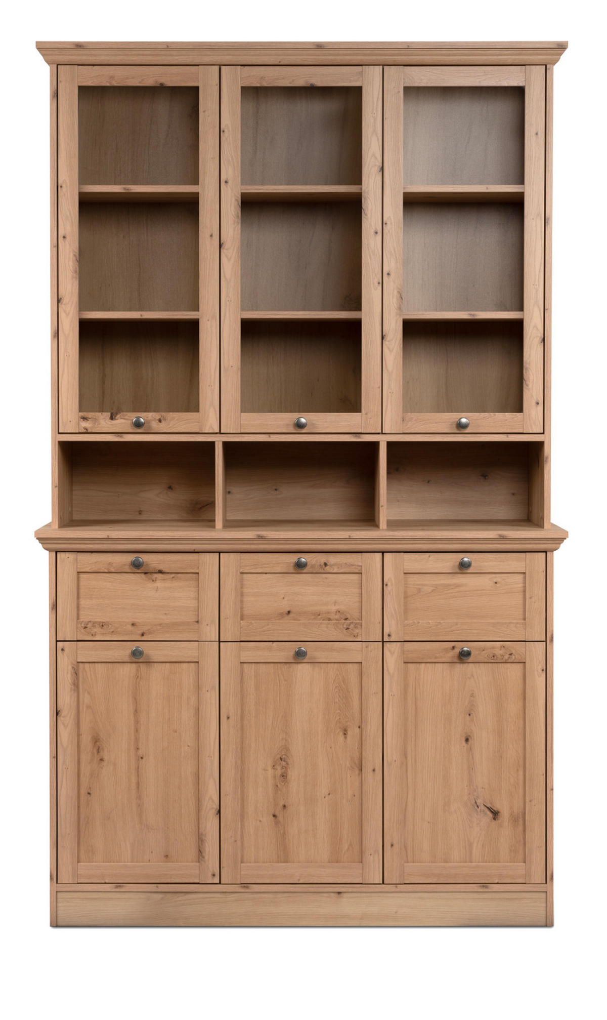 BUFFETSCHRANK Eiche Artisan 120 cm, Vitrine Landhaus - Eichefarben/Silberfarben, Glas/Holzwerkstoff (120/200/40cm) - Furn.Design