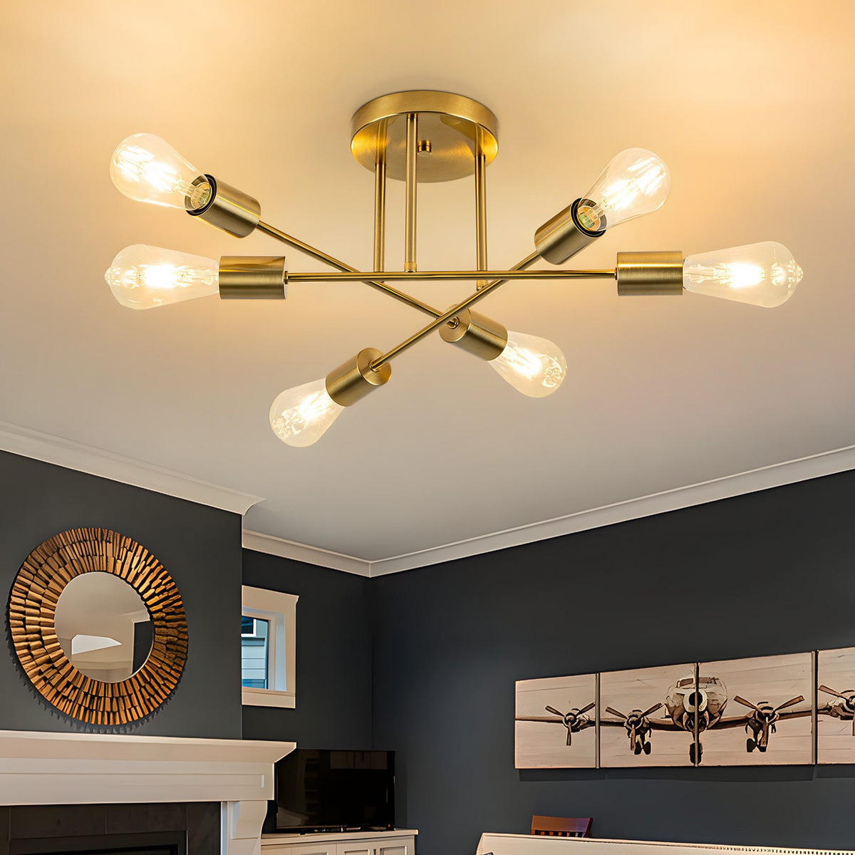 DECKENLEUCHTE Willowara 45/45/15 cm - Goldfarben, Metall (45/45/15cm) - ZMH