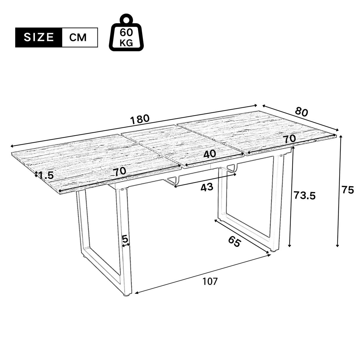 ESSTISCH in Grau und Schwarz moderner einfacher Esszimmertisch aus Eisen für Esszimmer, B140/T80/H75 cm - Schwarz/Grau, Holzwerkstoff/Metall (80/180/75cm) - STILVORA