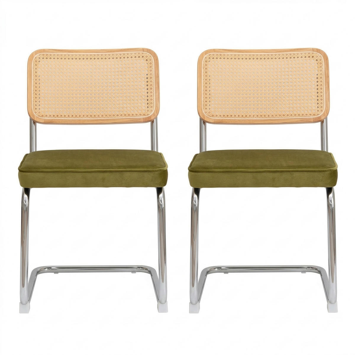 JÍDELNÍ ŽIDLE pérové (sada 2 ks), látka a ratan, chromovaná podnož - zelená barva, textil (53/84.6/46.4cm) - Urban Meuble