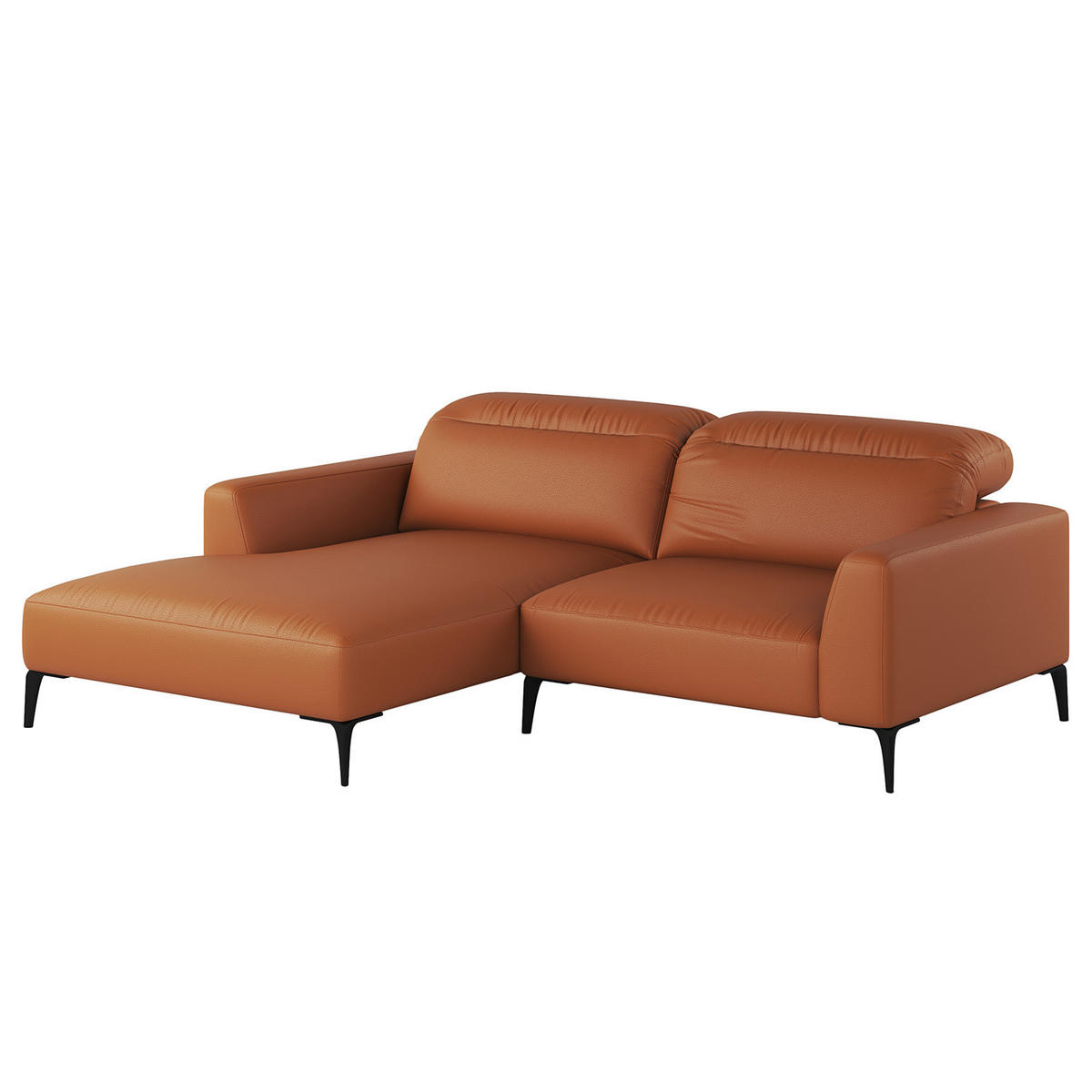 1,5-SITZER ECKSOFA mit Longchair - Kastanienfarben/Schwarz, Leder/Metall (232/180cm) - home24