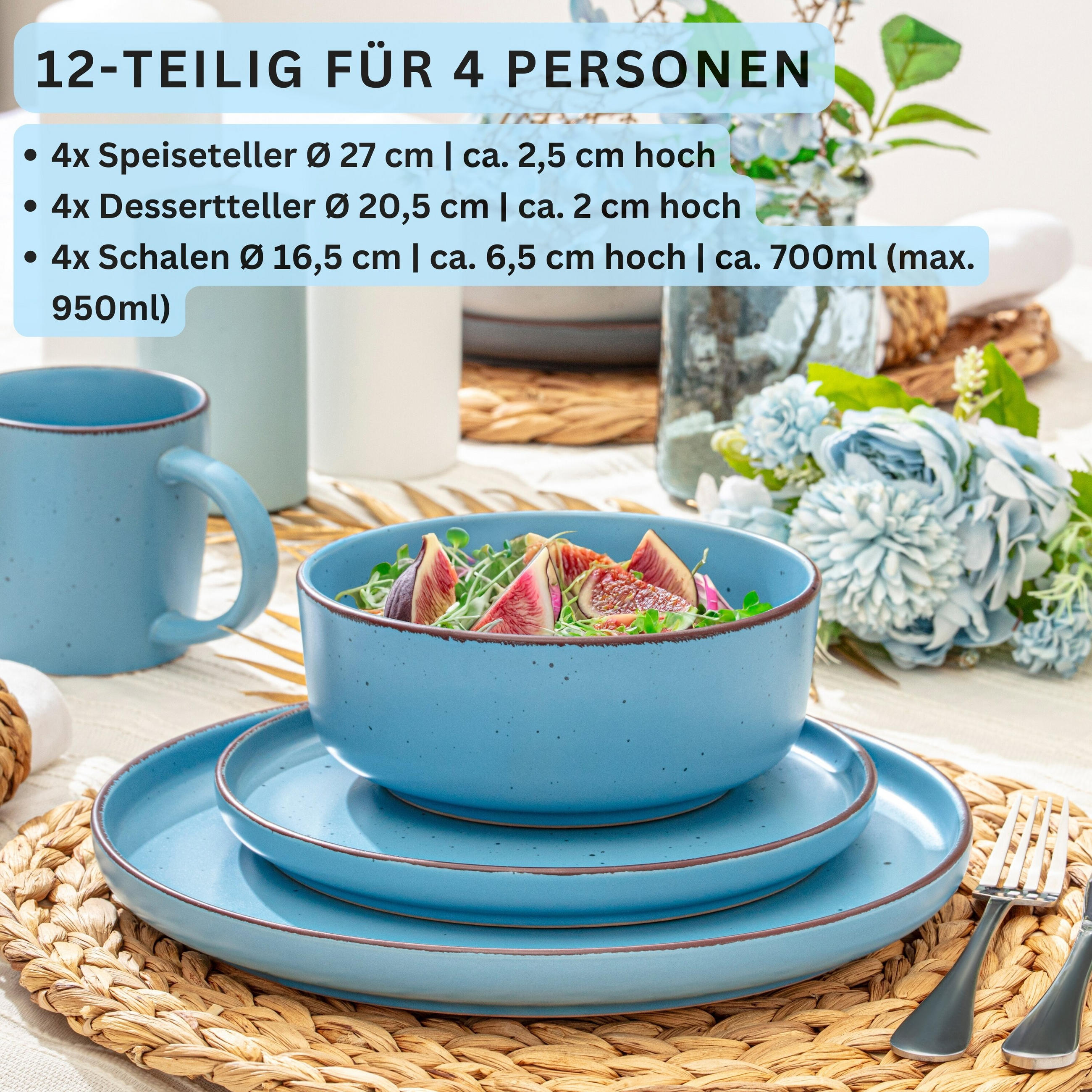 TAFELSERVICE BOMBAY SAPHIR - 12 teilig aus Steingut - Blau, Stein (27/6.5/27cm) - Sänger
