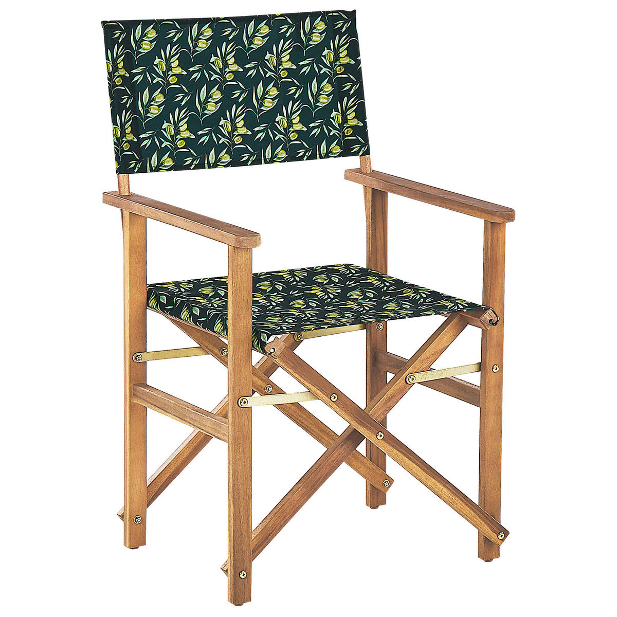 GARTENSTUHL 2er-Set Akazienholz hellbraun Auflagen grau/dunkelgrün Olivenmuster Cine - Hellbraun/Dunkelgrün, Holz (50/91/50cm) - Beliani