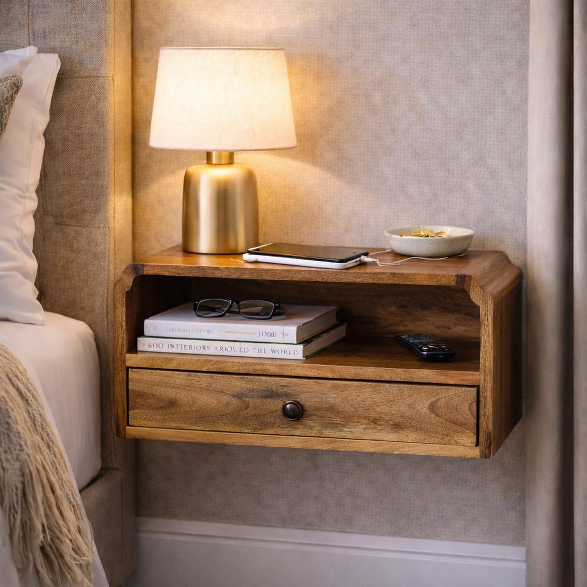 NACHTTISCH mit Eichenoptik-Finish, 1 Schublade, 1 offene Ablage, braun - Braun, Holz (45/24/32cm) - Artisan Furniture