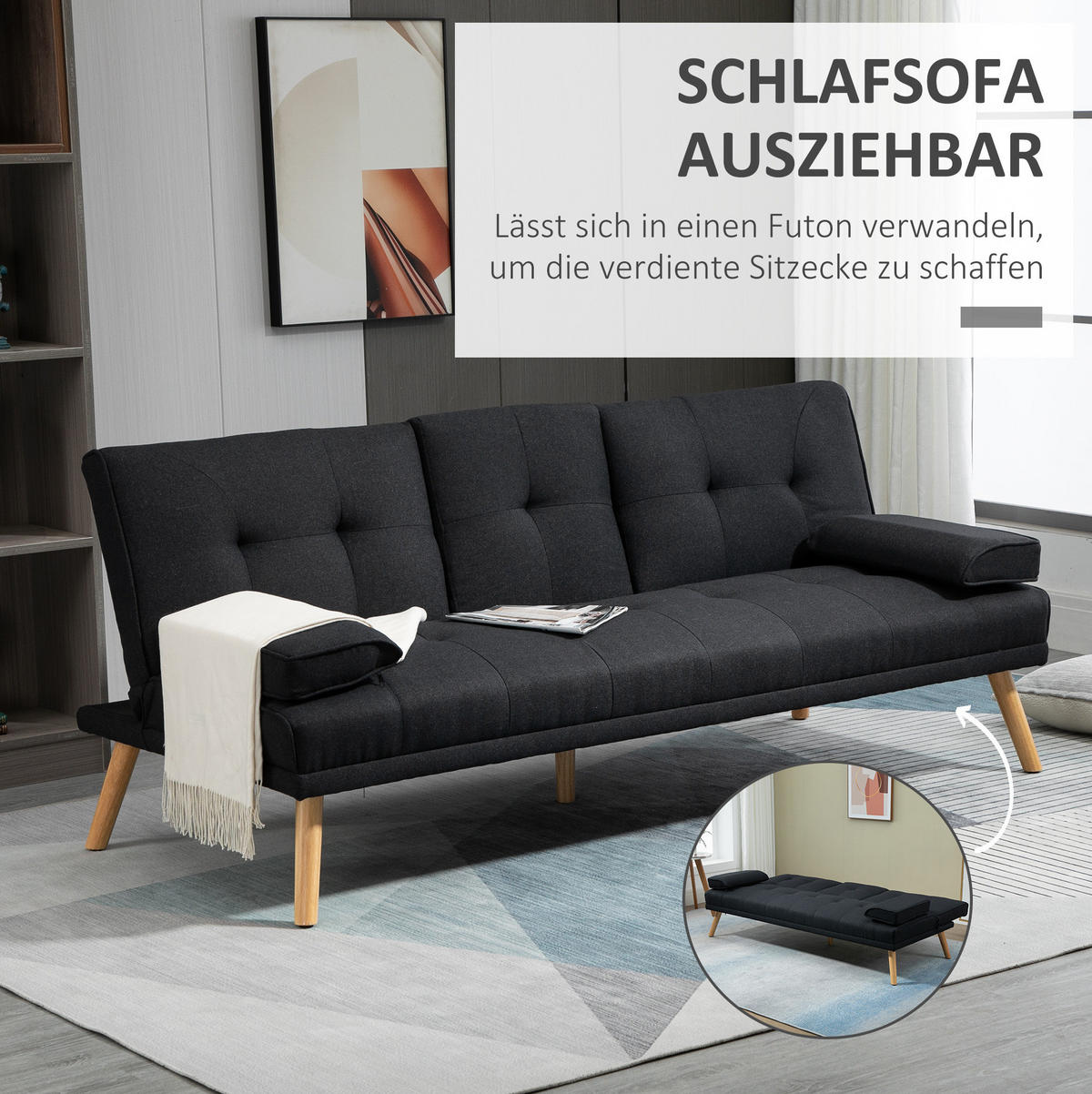 SCHLAFSOFA mit Klapptisch 181 cm Polyester Grau - Grau, Textil (181/78/77cm) - IVMEU