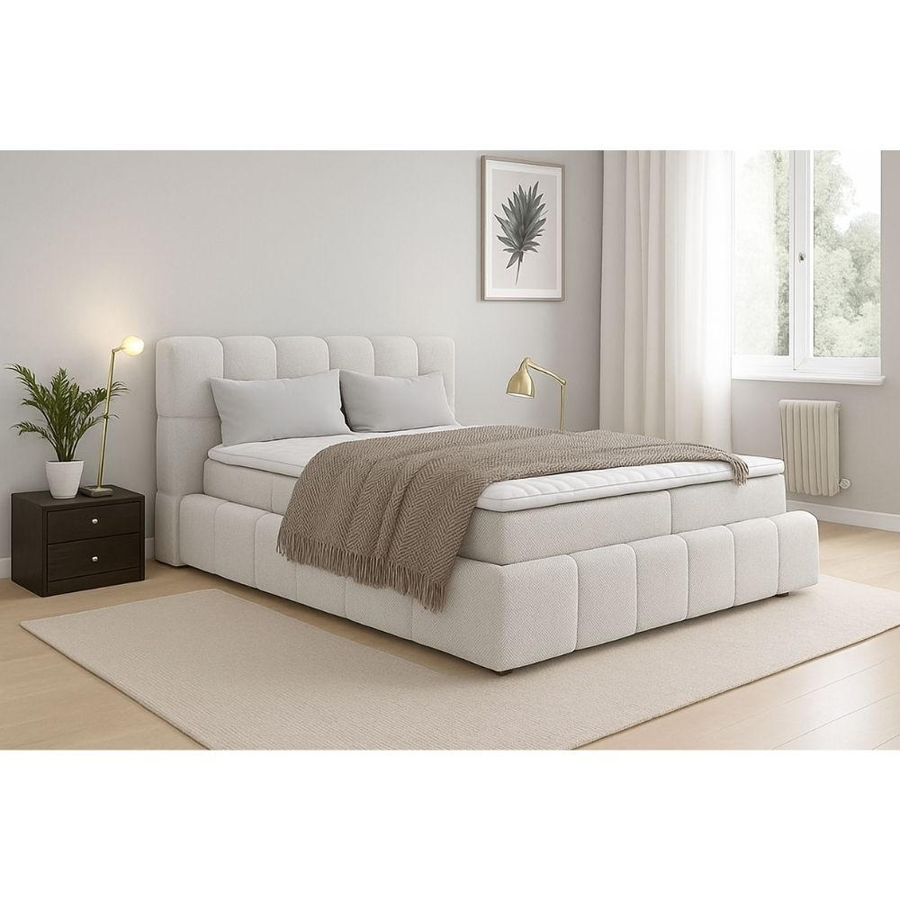 BOXBETT Anna mit Taschenfederkernmatratze und Topper, 160x200, Creme - Creme, Holzwerkstoff/Kunststoff (160/200cm) - AN-Moebel 4u