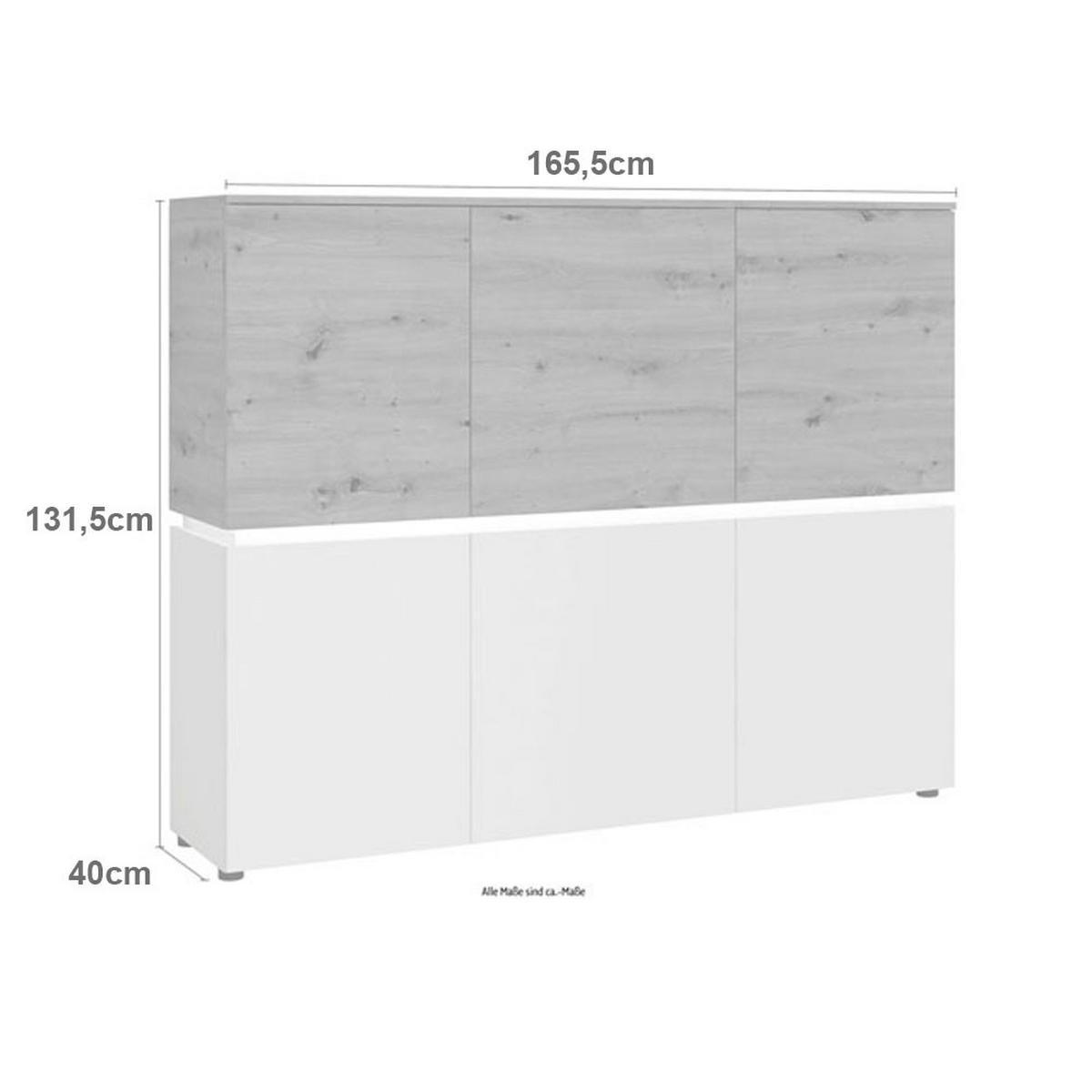 HIGHBOARD Luci Eiche Artisan / grau 165,5 / 40 / 131,5cm - Eichefarben/Multicolor, Holzwerkstoff (165.5/13.5/40cm) - Feldmann-Wohnen