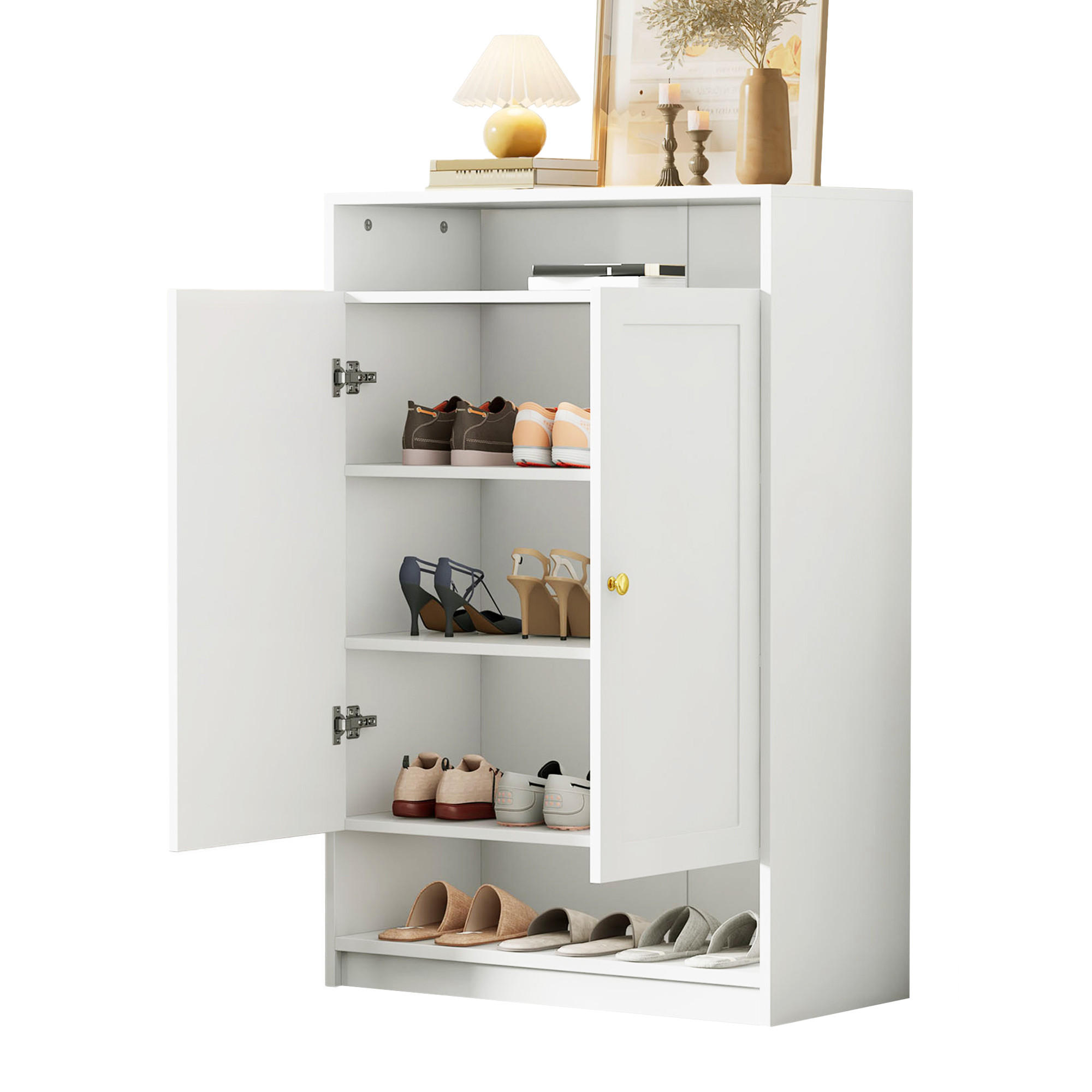 SCHUHSCHRANK Modern mit Goldgriffen Weiß 73x34x109cm - Weiß, Holzwerkstoff (34/109/73cm) - FLIEKS