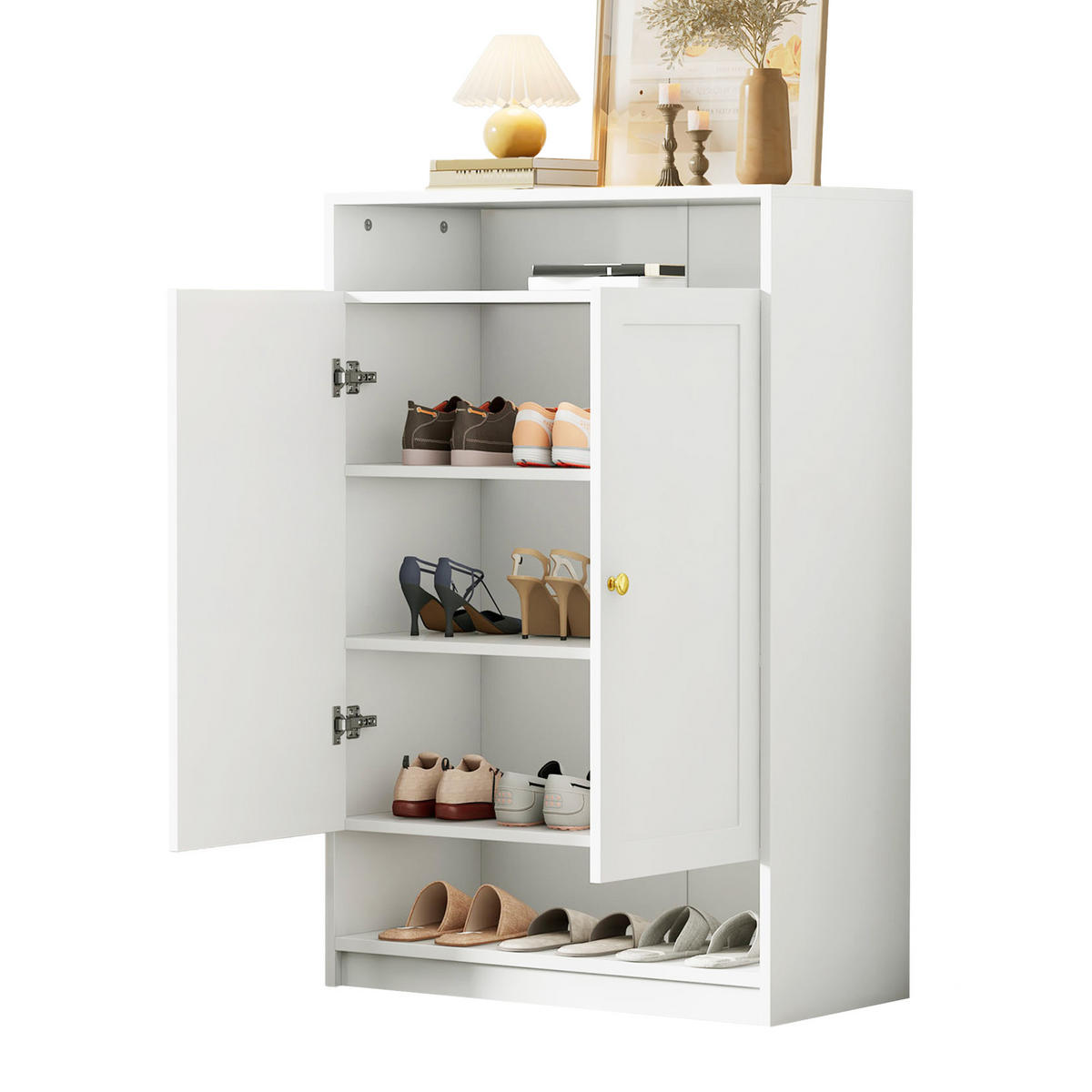 SCHUHSCHRANK Modern mit Goldgriffen Weiß 73x34x109cm - Weiß, Holzwerkstoff (34/109/73cm) - FLIEKS