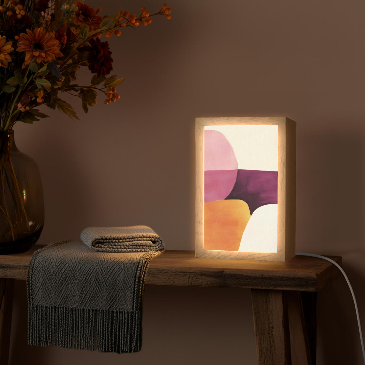 NÁSTĚNNÁ LAMPA Tvary - abstraktní - barevné 20x30 cm - růžová, kompozitní dřevo (20/30/8cm) - OnlyWow
