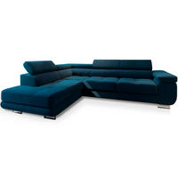 ECKSOFA SELVA L-S Blau Velours-Stoff mit Schlaffunktion - Blau, Holz (275/202cm) - MASSENO