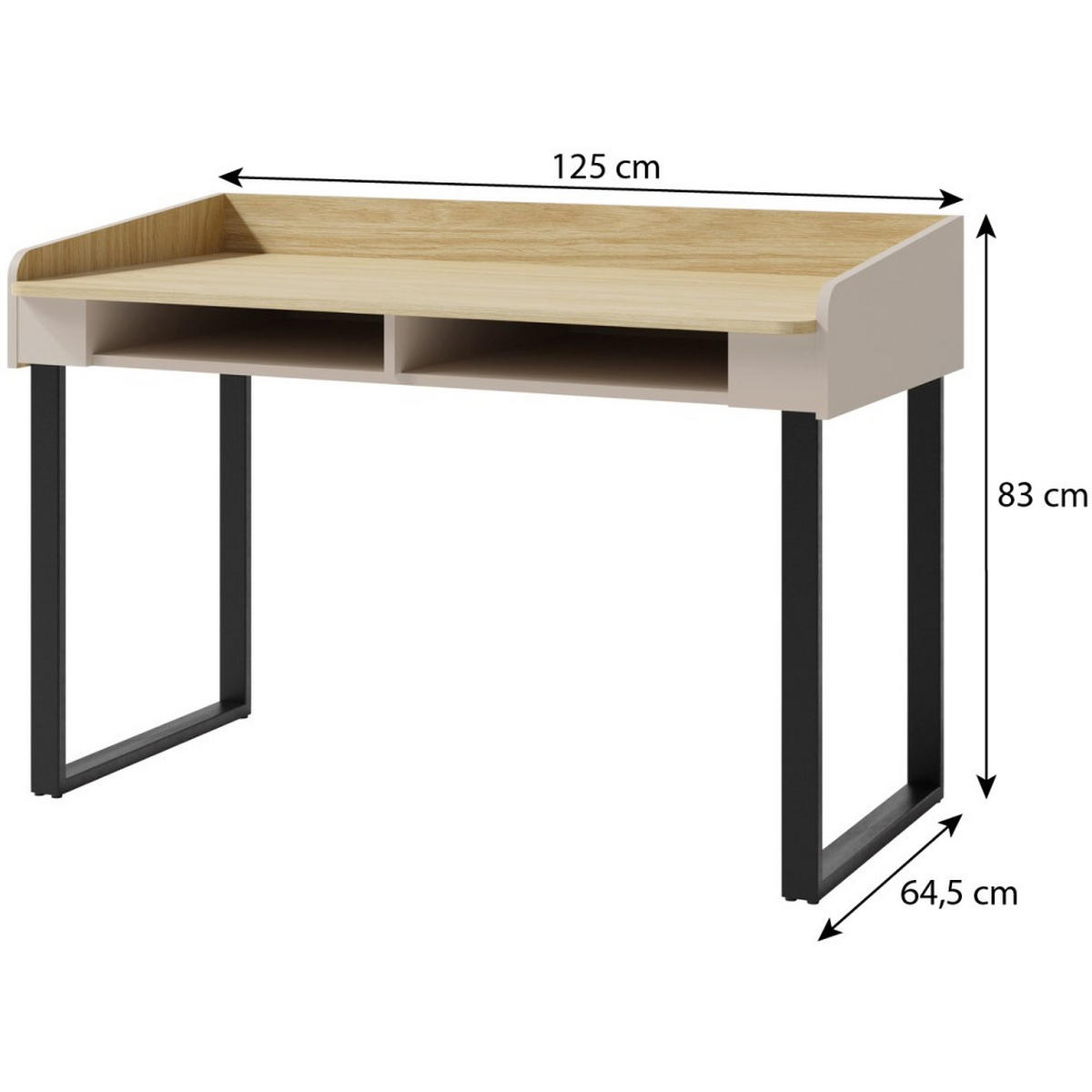 SCHREIBTISCH Alex für Jugenzimmer mit 2 offene Regale, Sandbeige - Beige/Schwarz, Holzwerkstoff/Metall (125/83/64.5cm) - Beautysofa