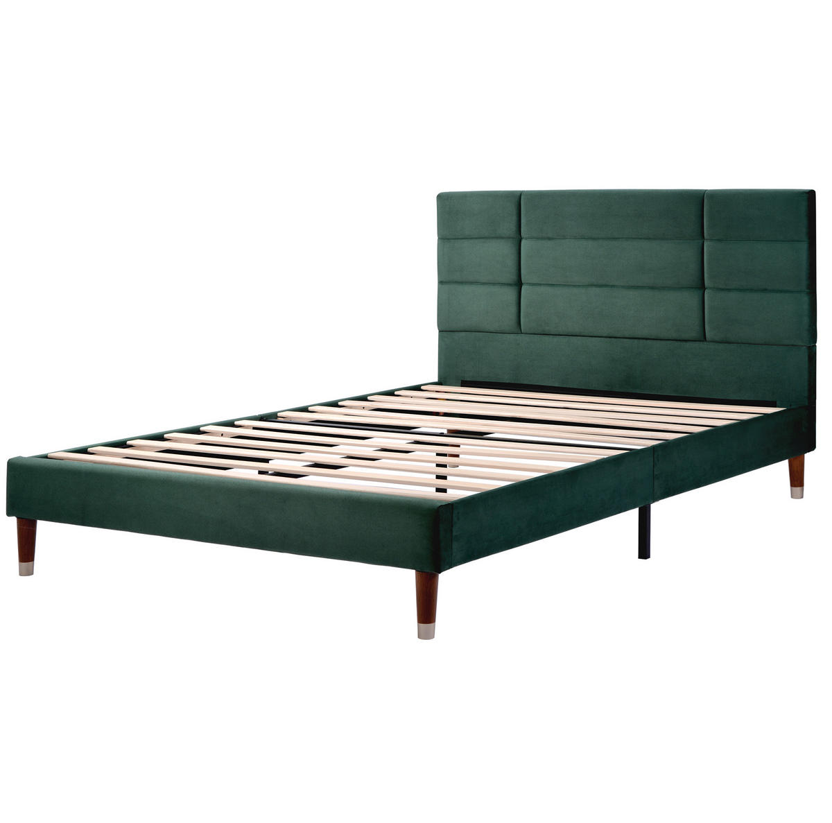 POLSTERBETT 140/200 cm grün aus Samt und Massivholz mit Matratze - Grün, Holzwerkstoff (140/200cm) - OKWISH