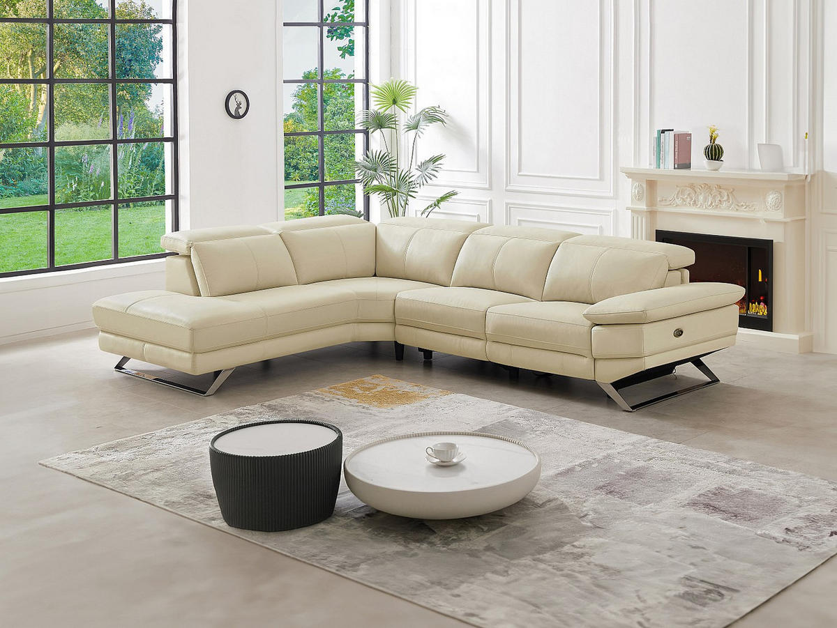 ECKSOFA Relaxsofa elektrisch - Ecke rechts - Rindsleder - Beige - PUNO II - Beige, Leder (299/239cm) - Vente-Unique