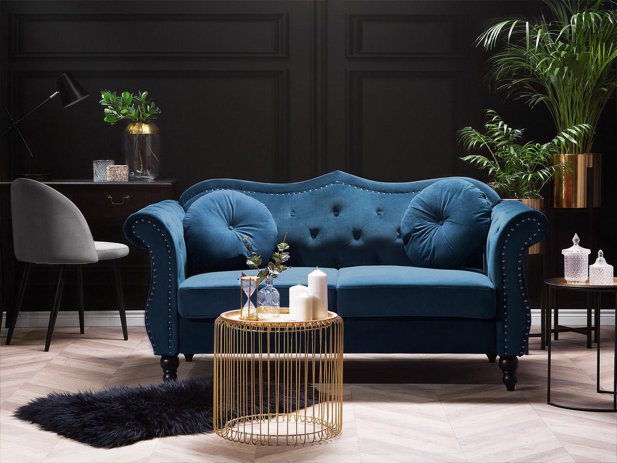 2-SITZER-SOFA Samtstoff Kobaltblau Skien - Hellblau, Textil (165/91/83cm) - Beliani