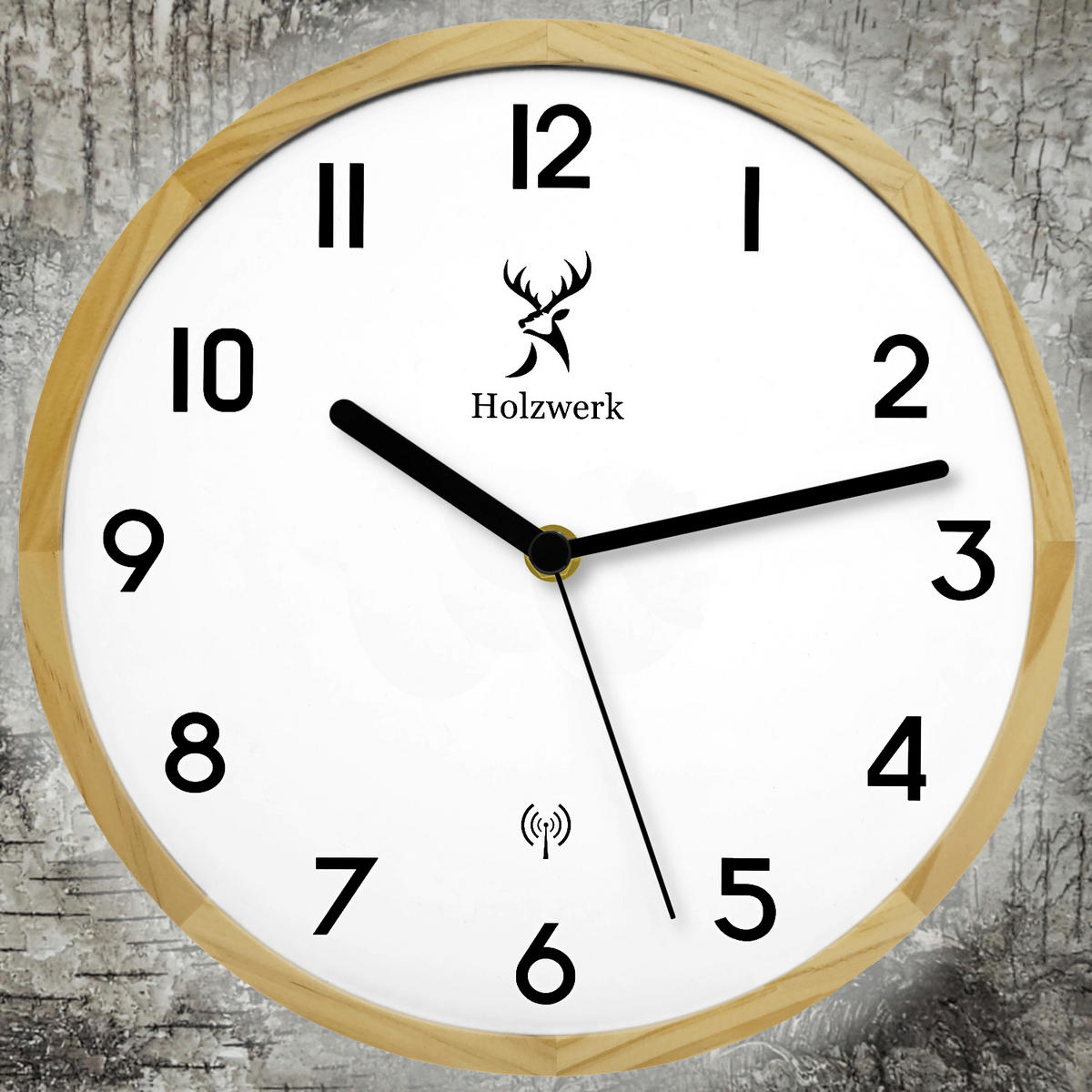 WANDUHR Holz Designer AMBERG (FUNK) Loft Wand Uhr, beige, weiß - Beige/Schwarz, Holz/Metall (25/25/2.4cm) - Holzwerk