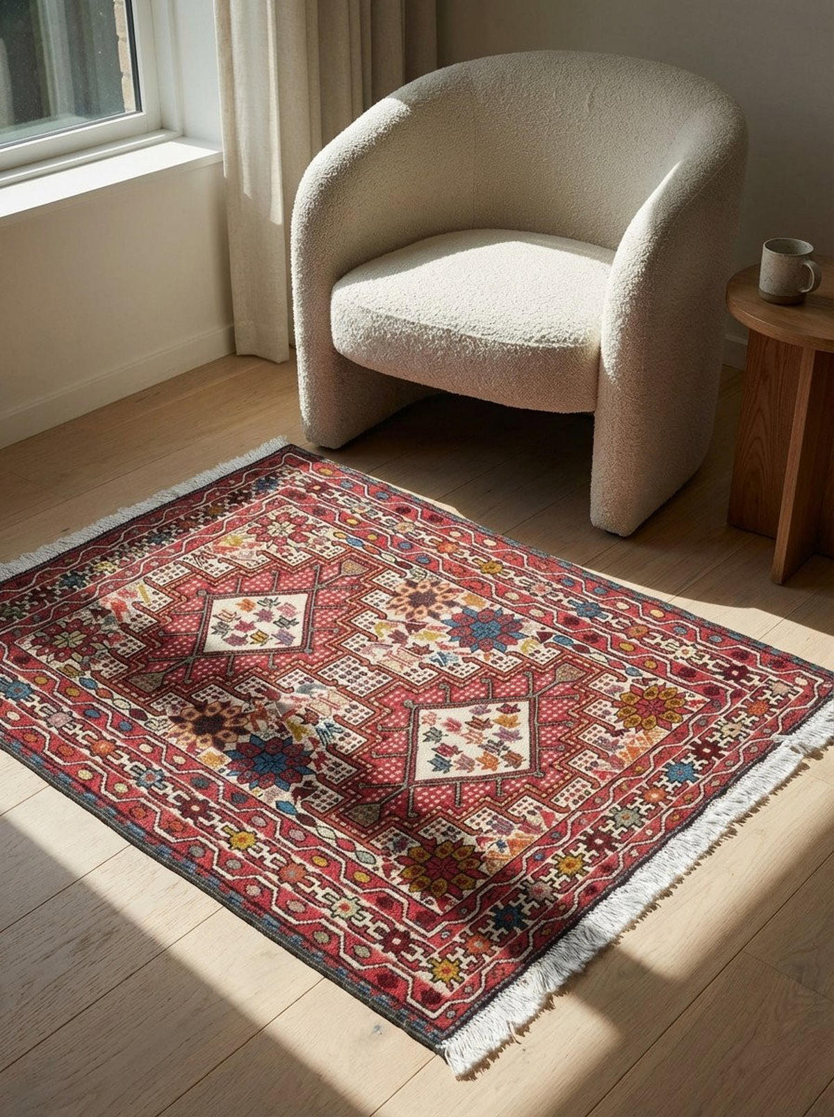 HANDWEBTEPPICH Sumak Shahsavan Beige 94/77 cm Schurwolle - Beige, Textil (77/94cm) - Looma