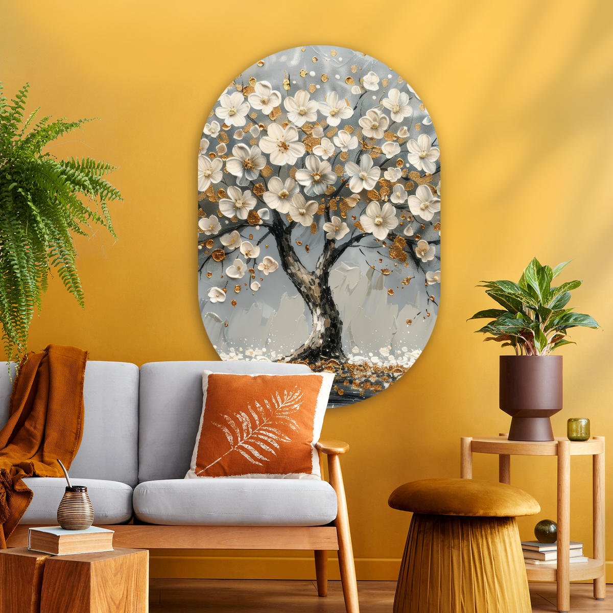 WANDBILD Baum - Gold - Blumen - Abstrakt - Kunst 80x120 cm - Goldfarben, Kunststoff (80/120cm) - MuchoWow