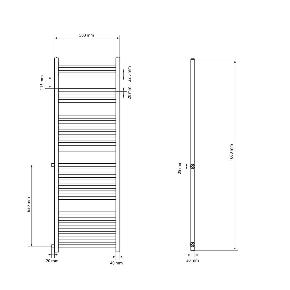 KOUPELNOVÝ radiátor Sahara 500 × 1600 mm, bílý, rovný, se sadou termostatického ventilu - bílá, kov (50/160/3cm) - LuxeBath