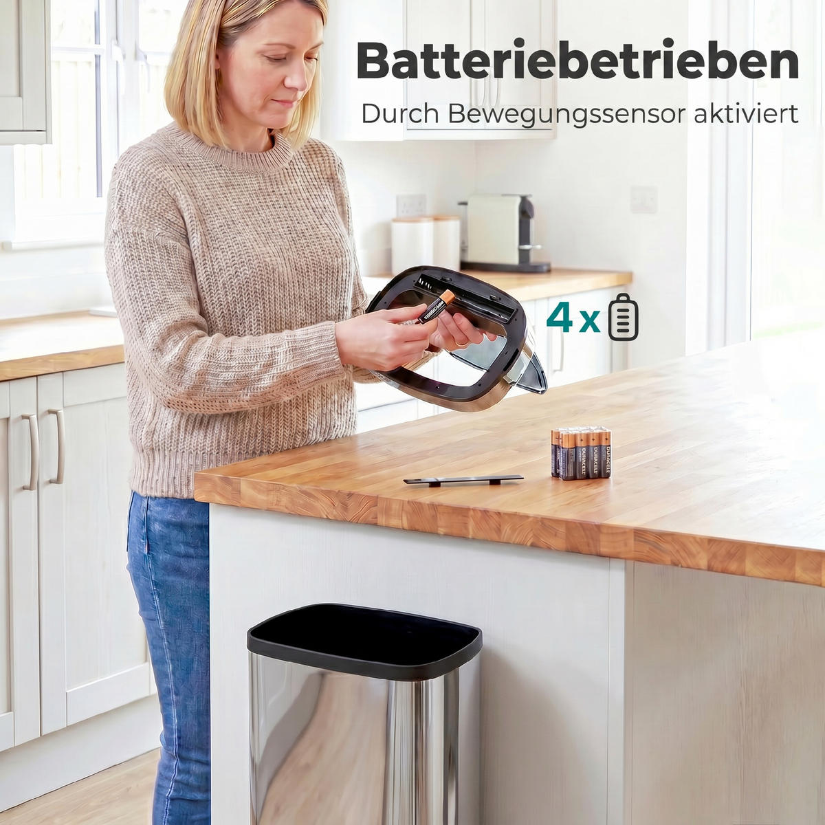 AUTOMATIK Mülleimer Abfalleimer mit Sensor Küche Edelstahl viereckig 50L - Silberfarben, Metall (25/84/33cm) - HOMCOM