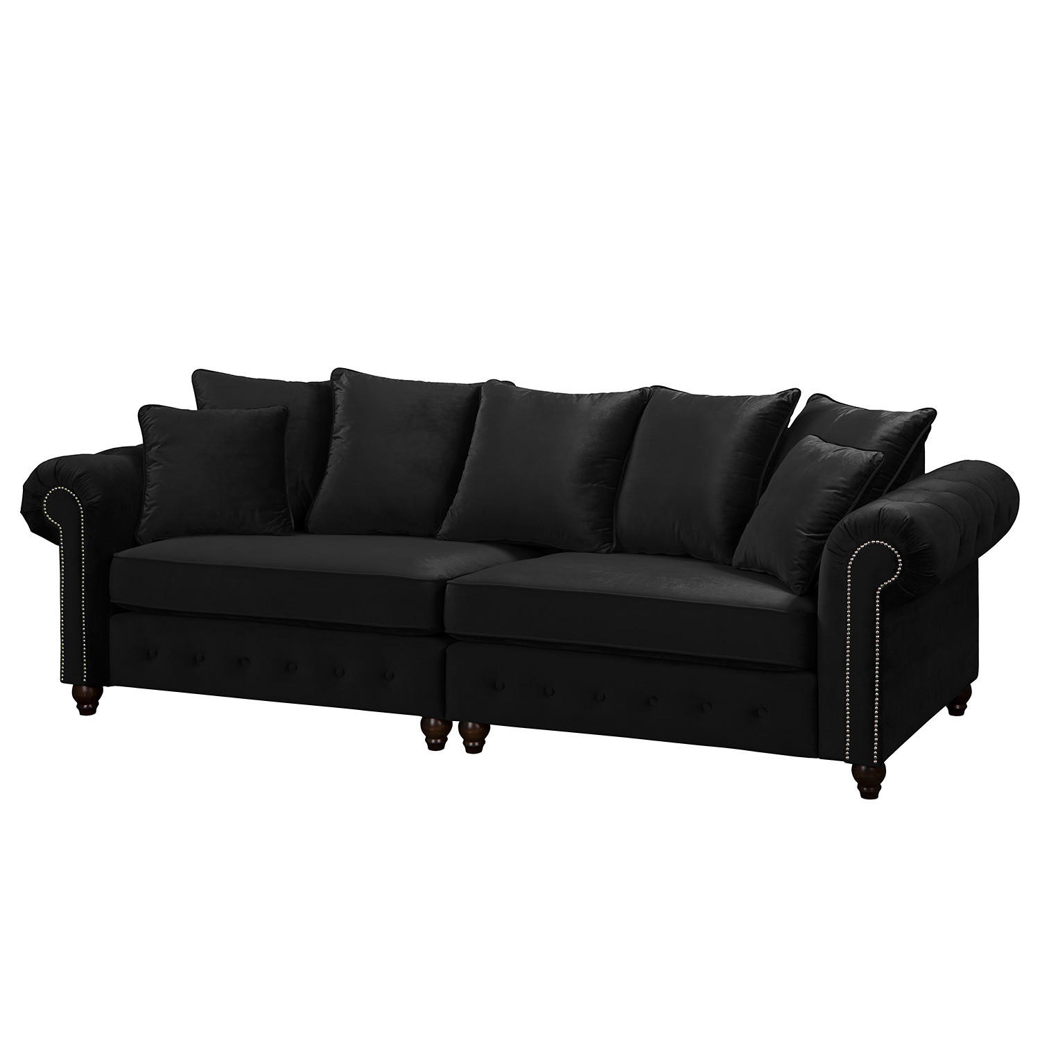 BIGSOFA - Samt - Silberfarben/Schwarz, Buchenholz/Textil (260/90/93cm) - home24