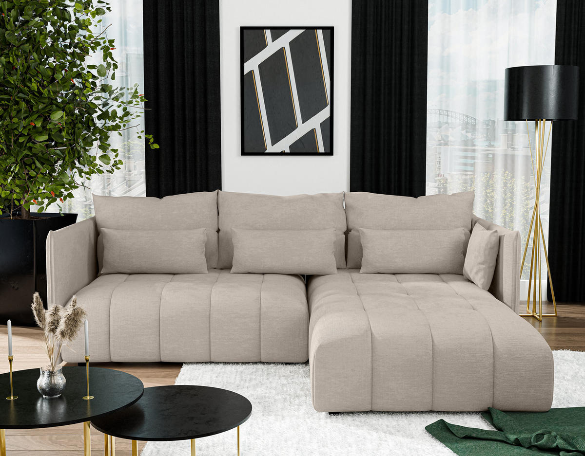 ECKSOFA L Form Cosmova Hellbraun 245/182/83 cm mit Schlaffunktion - Hellbraun/Schwarz, Kunststoff/Textil (245/182cm) - AX Living