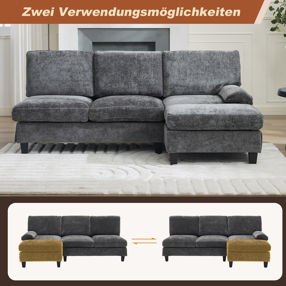 3-SITZER-ECKSOFA aus Stoff 194x118x81 cm in Grau mit Schlaffunktion - Grau, Textil (118/81/194cm) - Modfu
