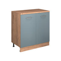 KUHINJSKA OMARA ZA POŠEVNE STREHE R-Line, Modro-siva, 80 cm brez naklona z 2 vrati - medeni hrast/modrosiva, leseni material (80/83.8/46cm) - Vicco