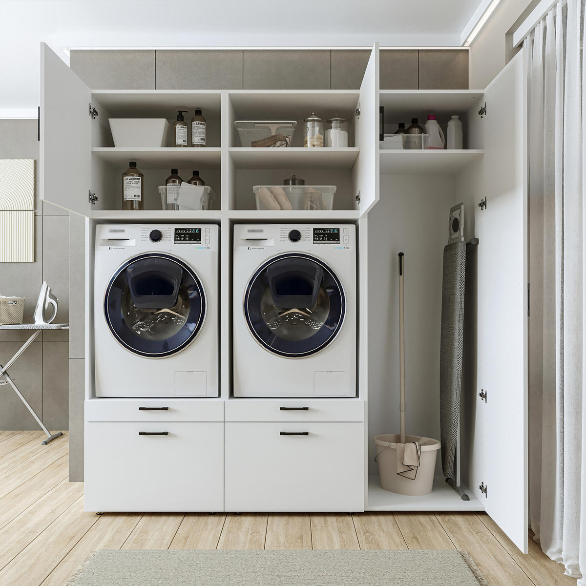 WASCHMASCHINENSCHRANK Serie 2 194cm Breit, 205cm Hoch - Weiß, Holzwerkstoff (194/205/67cm)