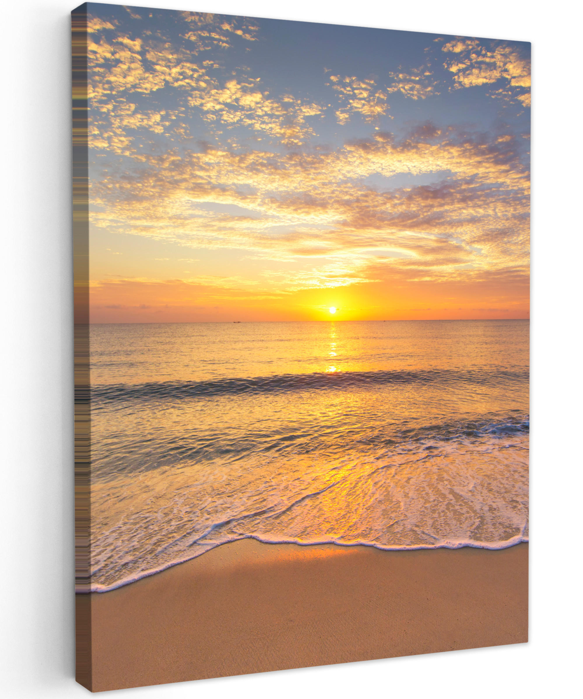 LEINWANDBILD Strand - Sonnenuntergang - Meer 60x80 cm - Gelb, Textil (60/80cm) - MuchoWow