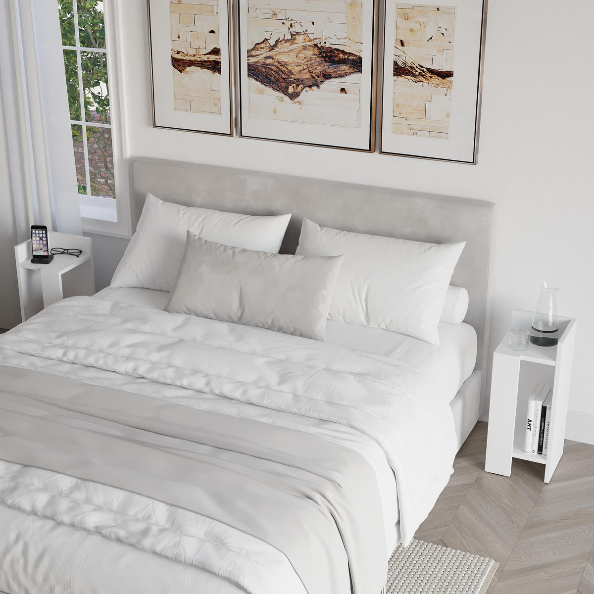 NACHTTISCH Elos Set Weiß 25/25/60 cm - Weiß, Holzwerkstoff (25/60/25cm) - Decortie