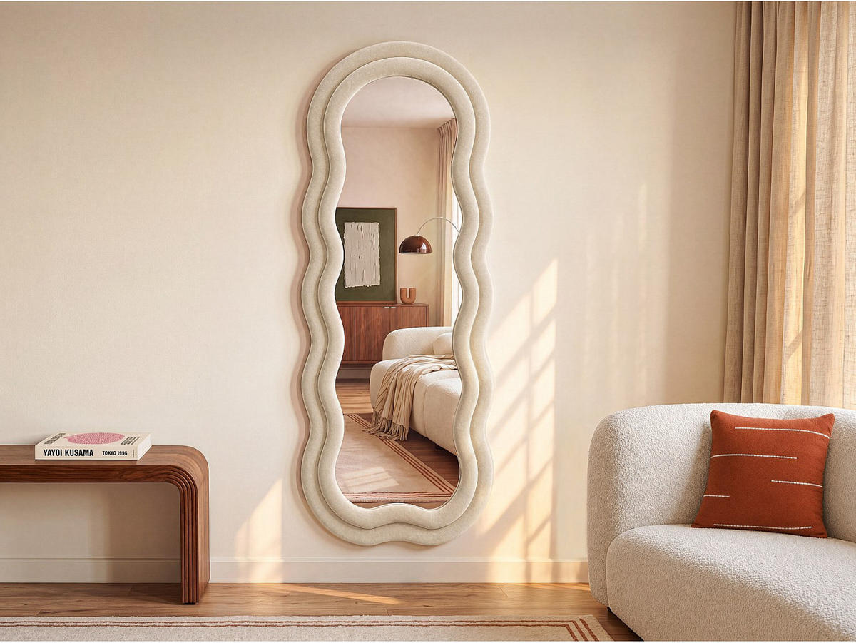 WANDSPIEGEL - 60 cm x 3 cm - samt - beige Linoa - Beige, Holz/Textil (60/160/3cm) - Vente-Unique