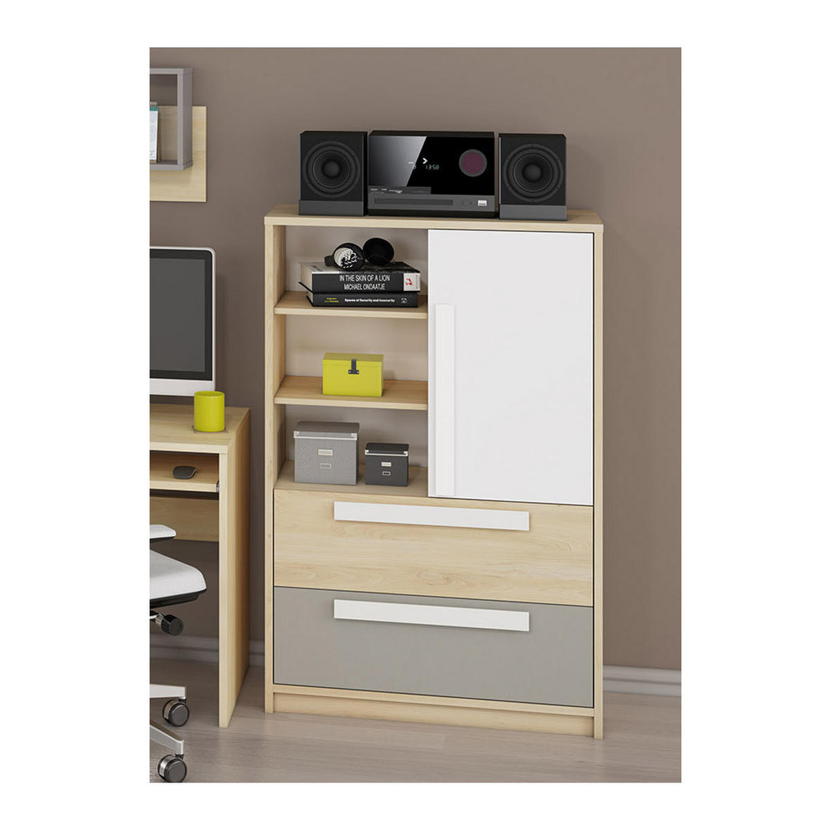 HIGHBOARD Drop Fjord Buche / weiß / grau - Multicolor/Braun, Holz/Holzwerkstoff (92/140/40cm) - Feldmann-Wohnen