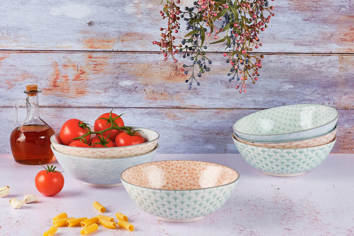 SCHALEN Pattern Ø21cm - 6er-Set - Pastel - Pink, Keramik - Björn