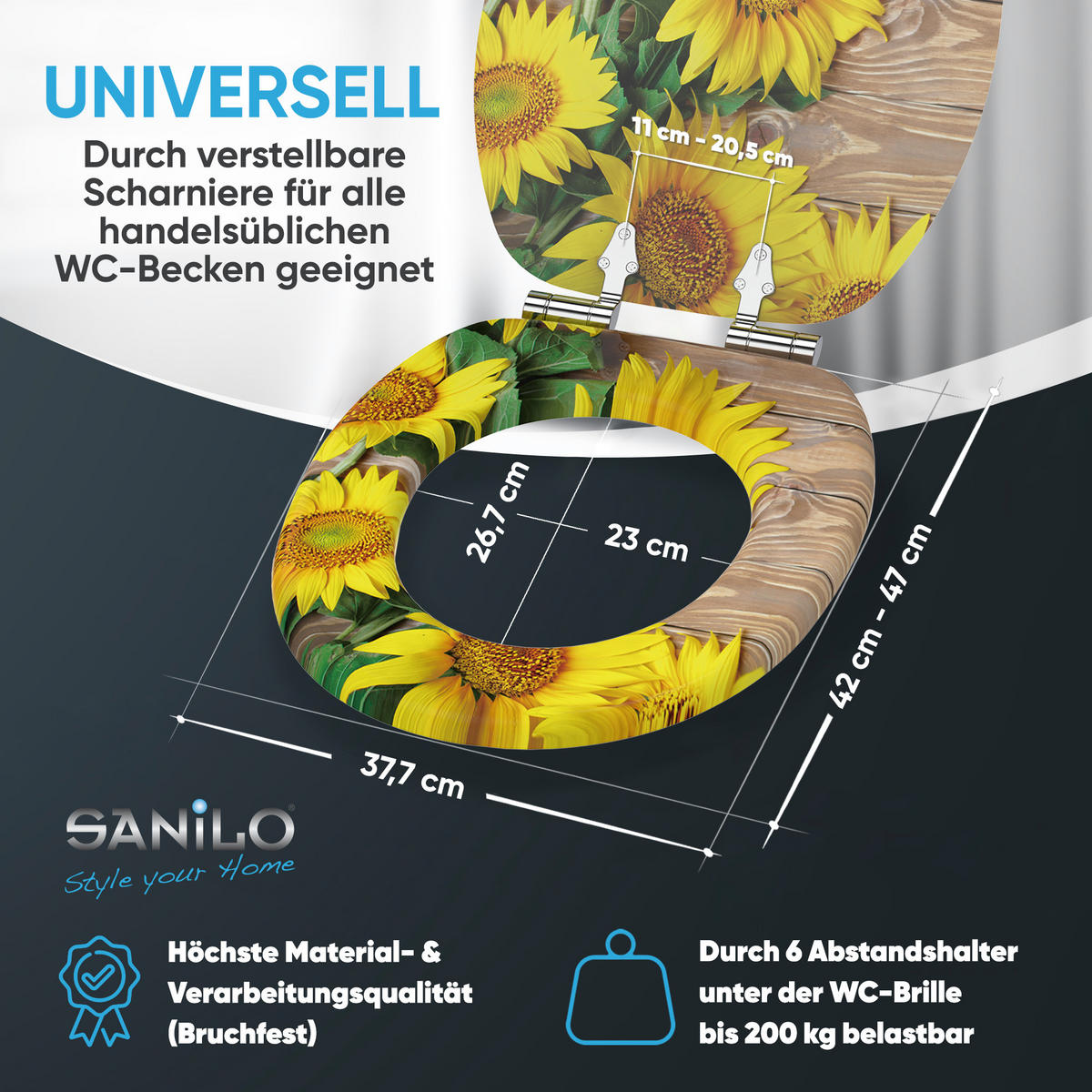 WC Sitz mit Absenkautomatik Sunflower - Gelb, Holzwerkstoff (38/6/47cm) - Sanilo
