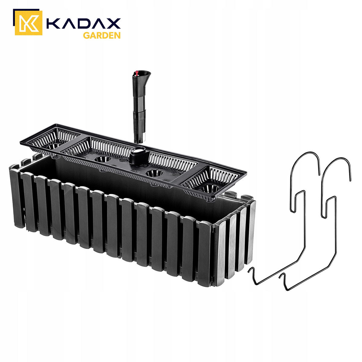 BLUMENKASTEN mit Griffen und Bewässerungssystem, 60 cm, Anthrazit - Anthrazit, Kunststoff (18/58cm) - KADAX