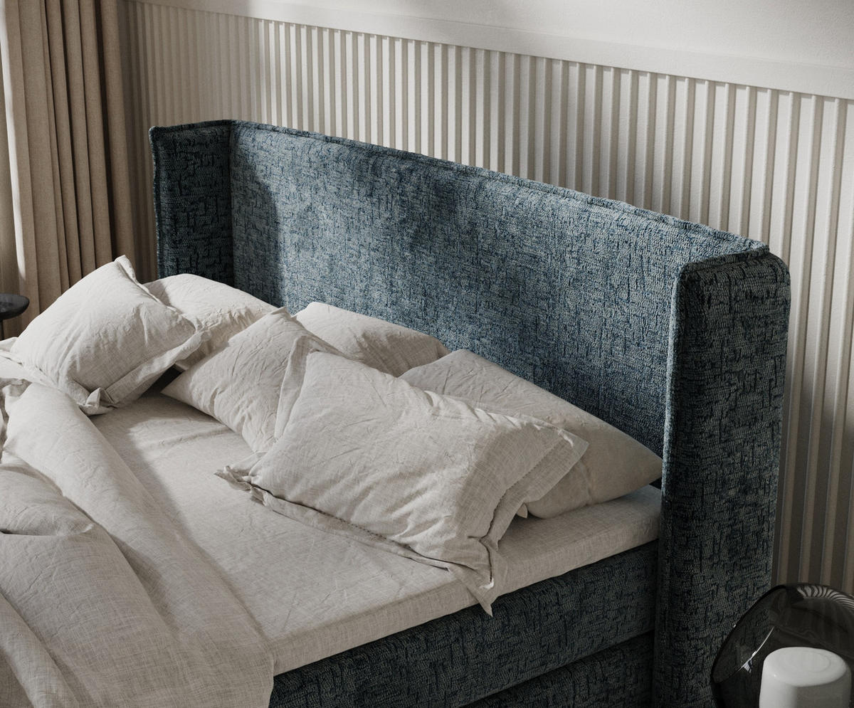 BOXSPRINGBETT Carizzo Blau Grau 180/200 cm mit Matratze und Topper - Blaugrau/Schwarz, Holz/Holzwerkstoff (180/200cm) - Maison de Reve
