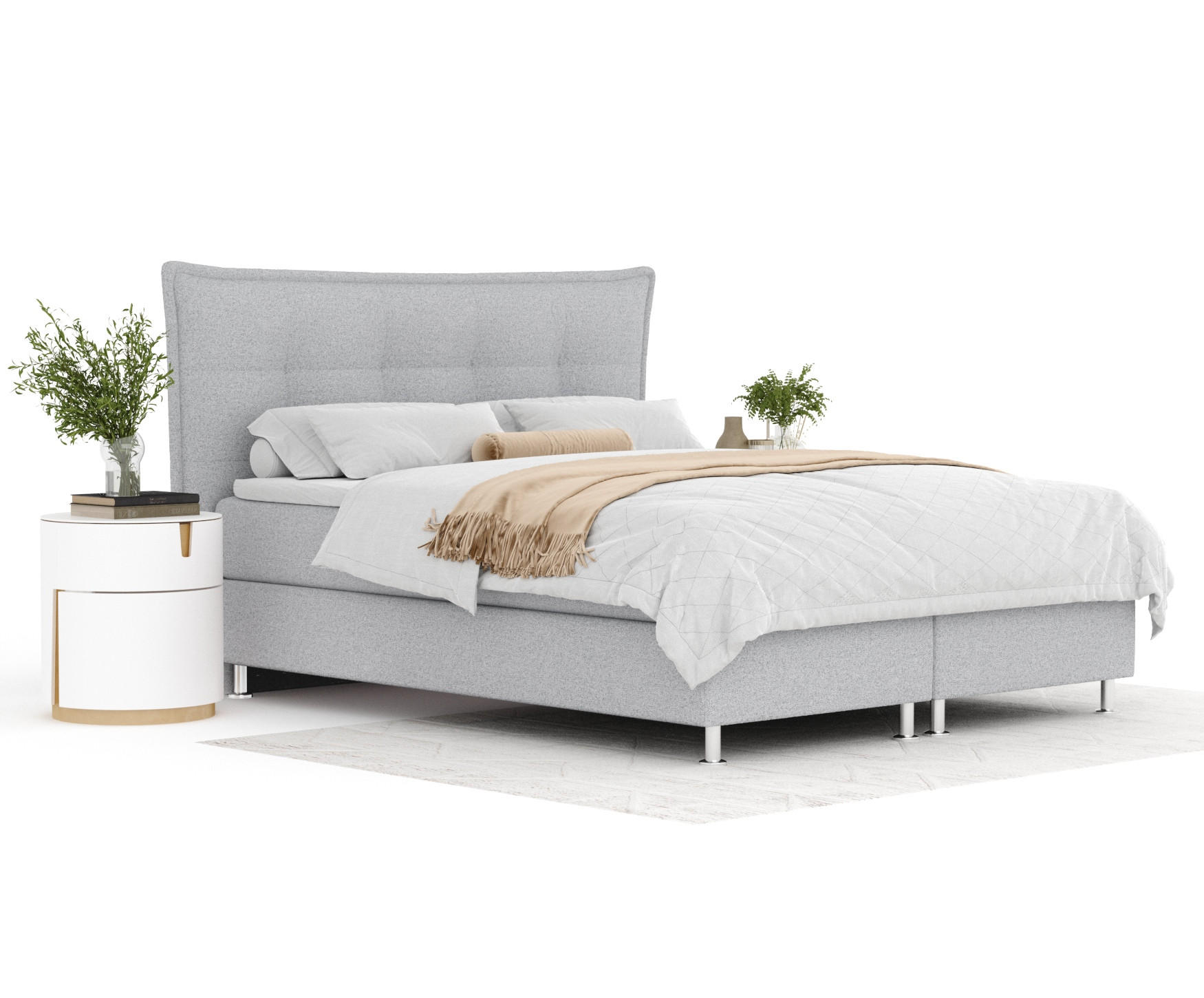 BOXSPRINGBETT Minori Hellgrau 180/200 cm mit Latex-Topper - Silberfarben/Hellgrau, Holz/Holzwerkstoff (180/200cm) - Maison de Reve