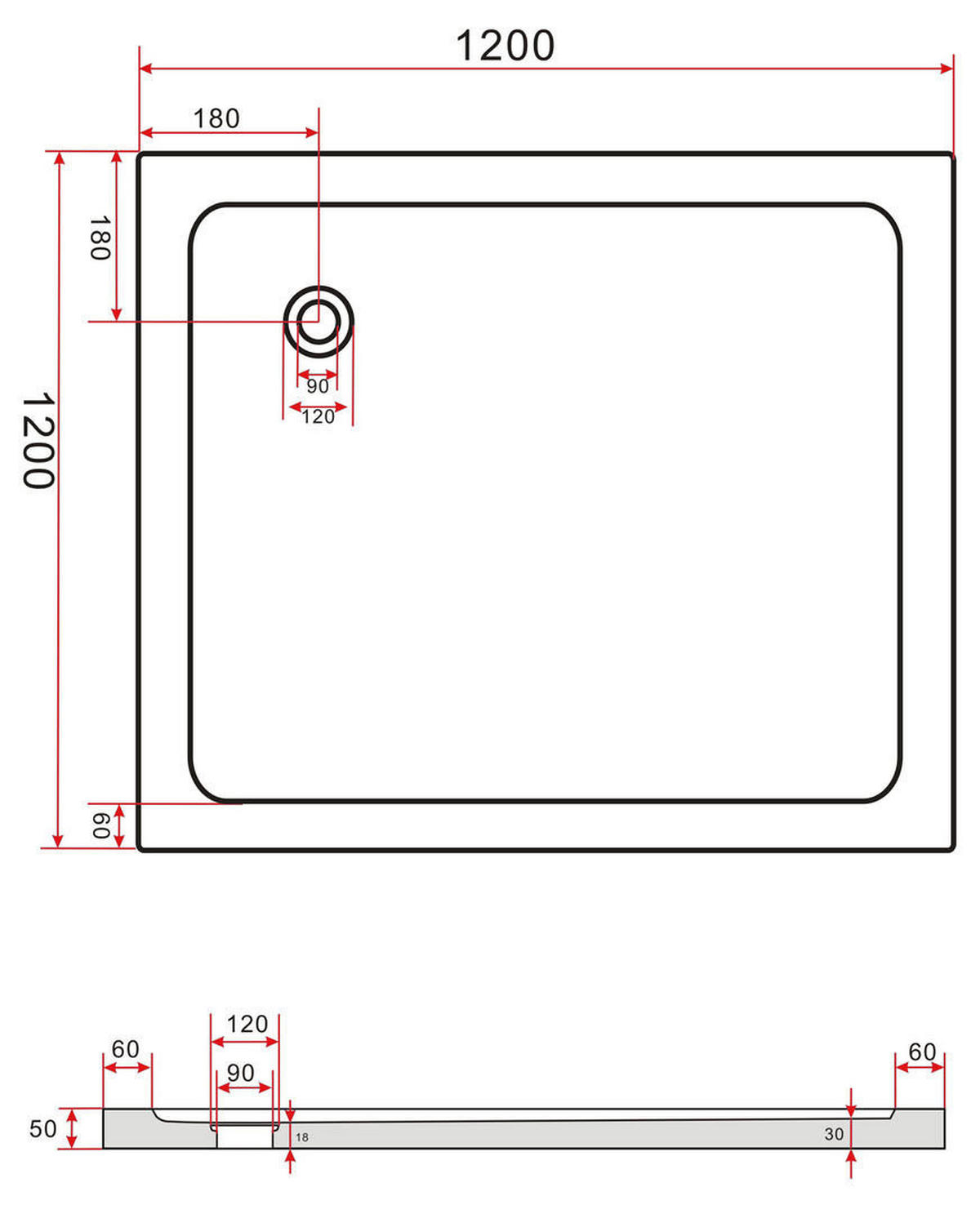 DUSCHTASSE Weiß 120 x 120 x 5 cm Sanitär-Acryl - Weiß, Kunststoff (120/5/120cm) - Glasdeals