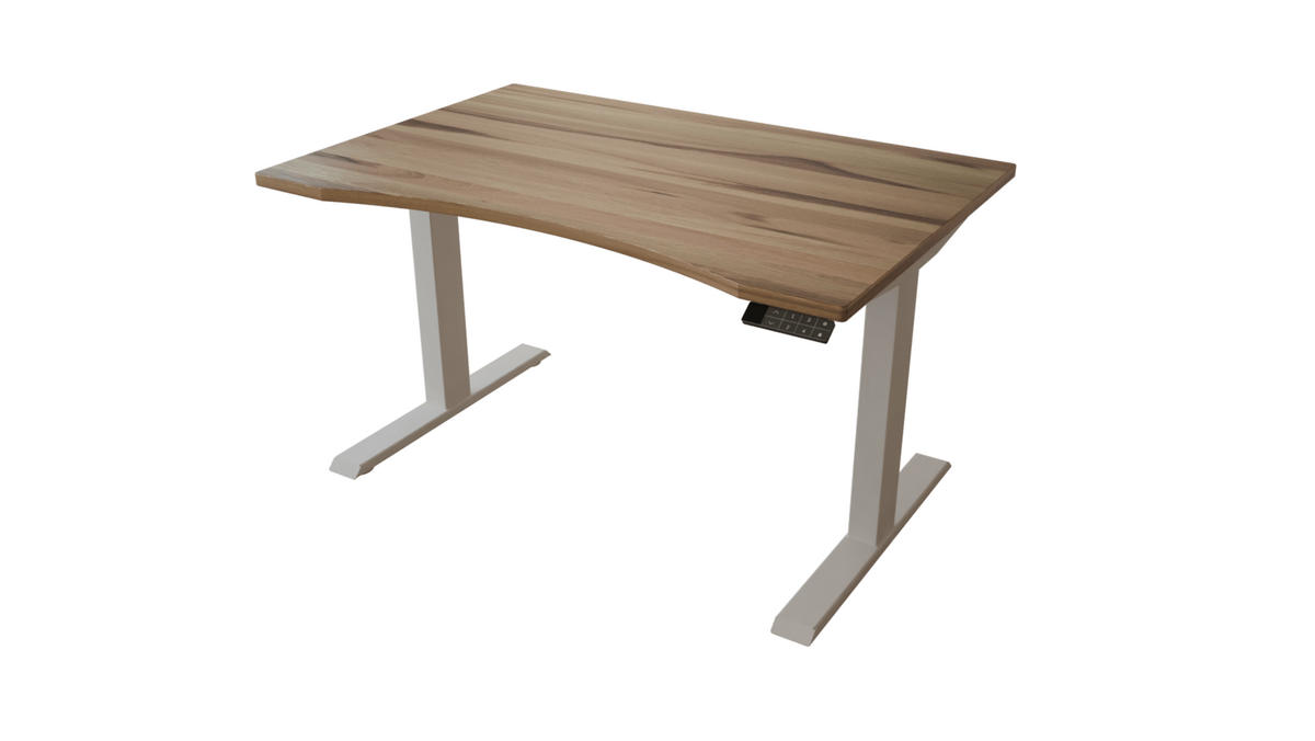 SCHREIBTISCH 120/80 elektrisch höhenverstellbar aus Kernbuche ergonomisch - Weiß - Weiß/Braun, Holz (80/120/72.5cm) - MeinMassivholz