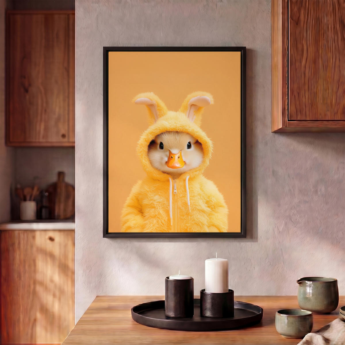 LEINWAND Bilder mit Rahmen - Osterhase - Kostüm - Ente - 30x40 - Gelb, Textil (30/40cm) - MuchoWow