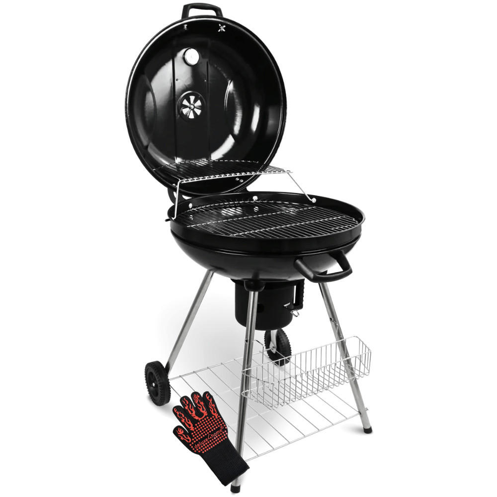 KUGELGRILL Holzkohle ENNO BBQ Grill Holzkohlegrill Schwarz - Schwarz, Metall (58.7/86/63.5cm) - DELUKE