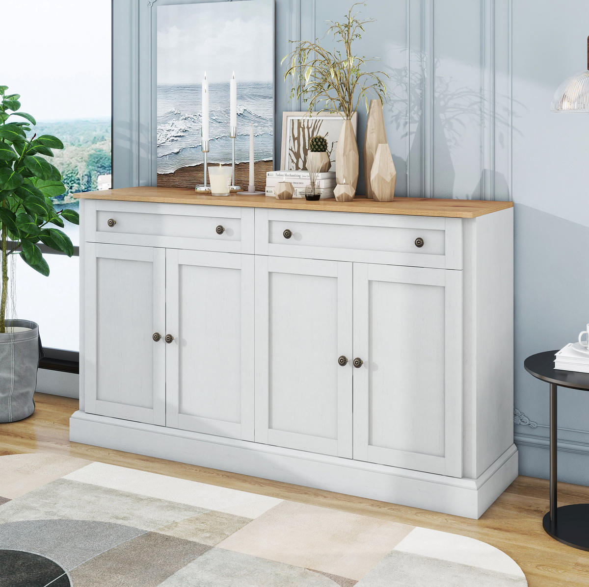 SIDEBOARD mit 4 Türen und 2 Schubladen 150 x 40 x 86 cm Weiß/Natural Wood - Birnbaumfarben, Holzwerkstoff (150/86/40cm) - Meubliv