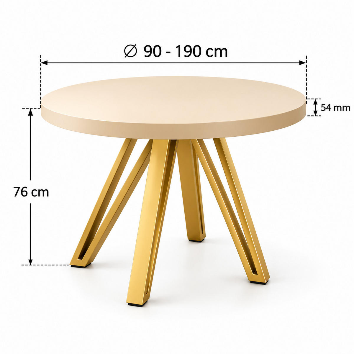 ESSTISCH rund ausziehbar 100/200/76 cm, Kaschmir, 54 cm Tischplatte + Industrial Metallgestell Gold - Kaschmir/Goldfarben, Holzwerkstoff/Metall (100/200/76cm) - Damale Möbel