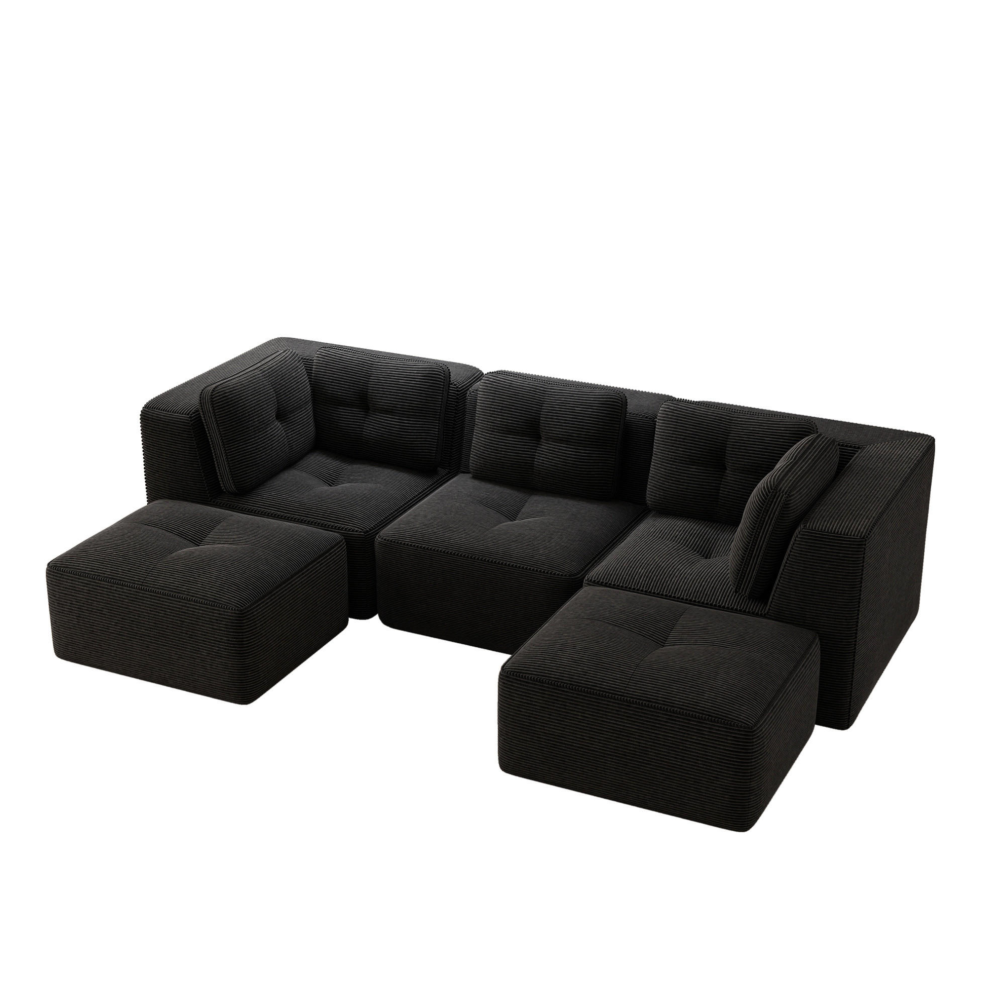ECKSOFA 297/177/69 cm schwarz aus Cord mit modularem Design ohne Montage - Schwarz, Textil (177/297cm) - OKWISH
