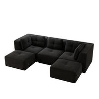 ECKSOFA 297/177/69 cm schwarz aus Cord mit modularem Design ohne Montage - Schwarz, Textil (177/297cm) - OKWISH