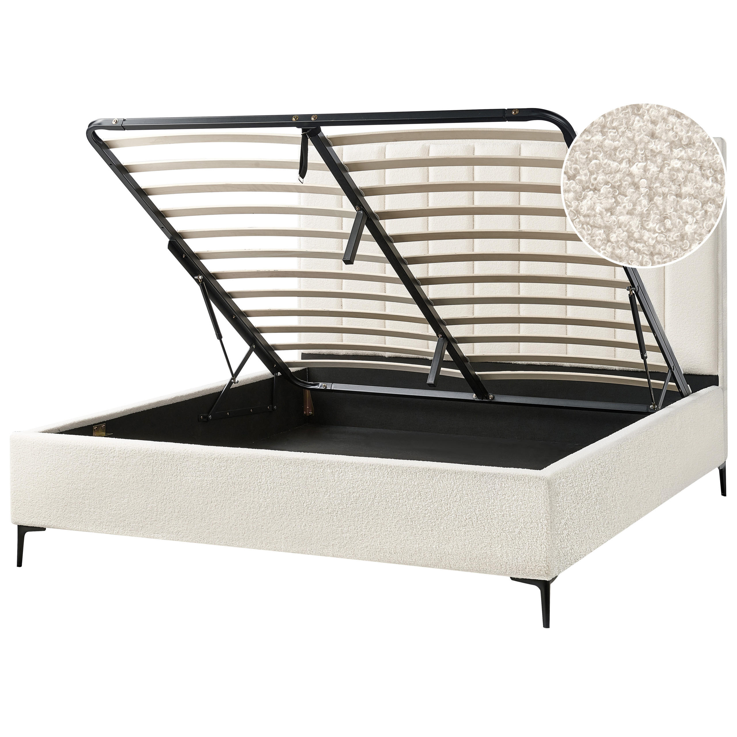 BETT mit Stauraum 180/200 cm Cremeweiß Sezanne - Schwarz/Weiß, Textil (180/200cm) - Beliani